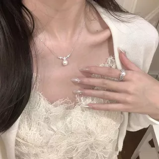 สร้อยคอจี้ซากุระ ประดับมุก (ไม่ลอกไม่ดำ) สไตล์เกาหลี ลุคคุณหนู ของขวัญวาเลนไทน์ สร้อยคอผู้หญิง
