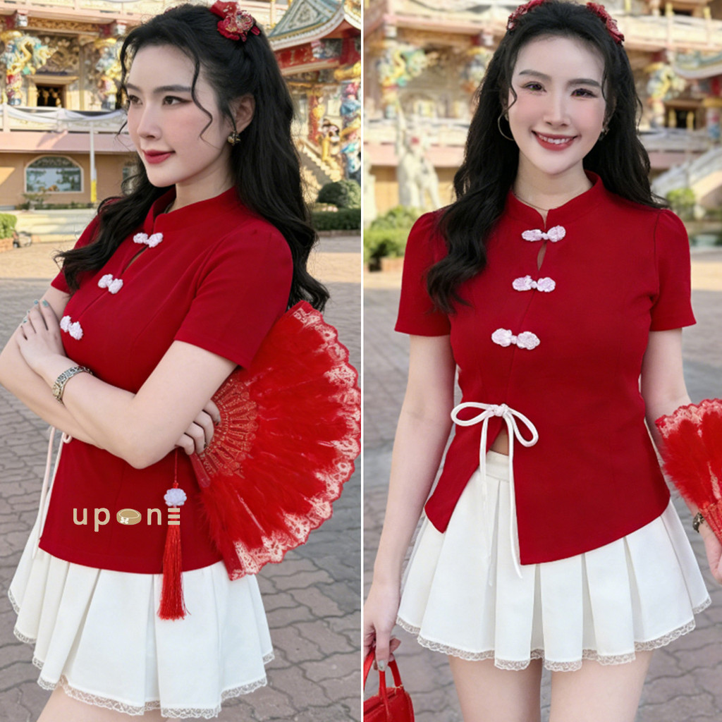 เสื้อครอปตรุษจีนแขนสั้นผู้หญิง ดีไซน์เก๋