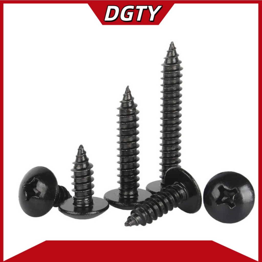 น็อต สกรู หัวร่ม หัวกระทะ แฉก T+ สแตนเลส 304  สีดํา เกลียวปล่อย M3/M3.5/M4/M5/M6 【DTY-1】