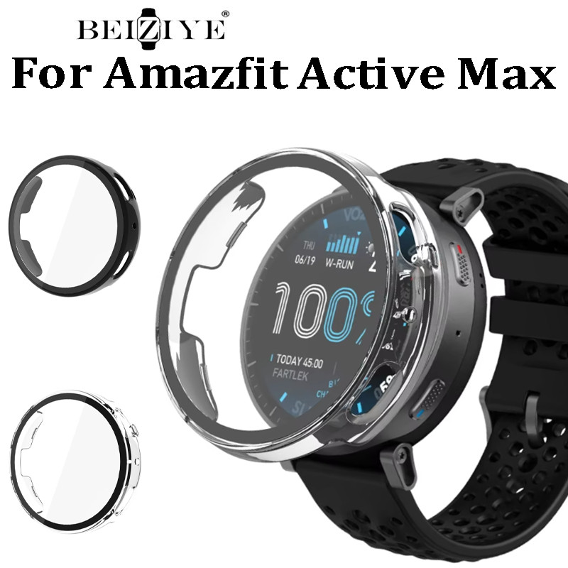 PC ฟิล์มแก้วสําหรับ Amazfit Active Max ป้องกันหน้าจอสําหรับ amazfit active max ฝาครอบป้องกันกรอบเปลือกแข็งเต็มรูปแบบ