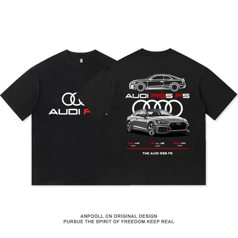 AUDI modified culture short-sleeved shirt, RS5 sports car pattern, racing style cotton T-shirt