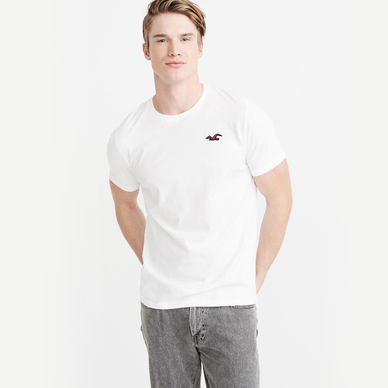 ขายร้อน Hollister โลโก้ตัวอักษรแฟชั่นผู้ชายพิมพ์รอบคอผ้าฝ้าย 100% ยุโรปและอเมริกาสบายๆหลวม HCO Casua