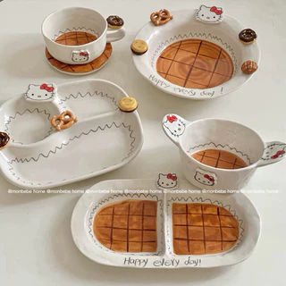 จานขนม แก้วกาแฟ☕️ เซรามิค insลายkitty พร้อมส่ง