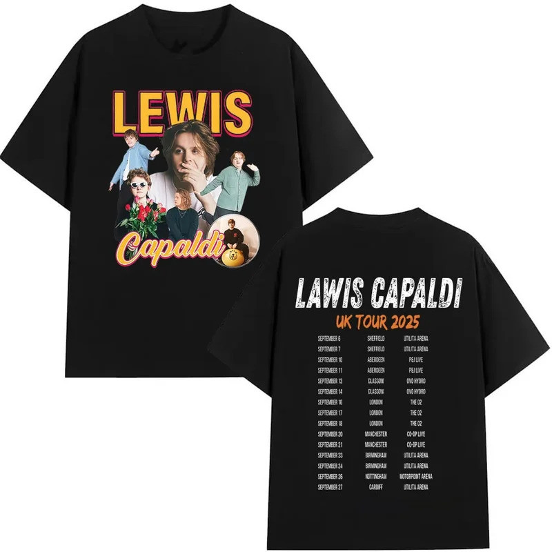 ผู้ชาย เสื้อยืดนักร้อง Lewis C-Capaldi เสื้อยืดทัวร์สหราชอาณาจักร เสื้อยืดผู้ชายและผู้หญิง สไตล์โกธิ