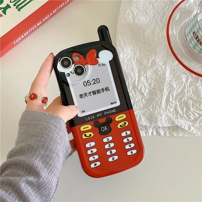 เคสไอโฟน11 ซิลิโคนนิ่ม ลายโทรศัพท์วินเทจ สีแดงน่ารัก For IPhone 13 11 14 16 12 15 17 Pro Max 15 14 16 Plus XS XR 7Plus