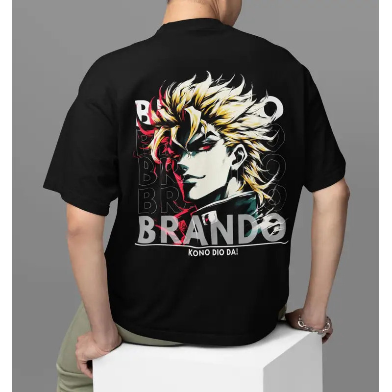 ทีเชิ้ตอนิเมะ Dio Brando Jojo Bizarre Adventure เสื้อยืดกราฟิก Jojo Dio Brando เสื้อสตรีทแวร์สีเข้ม 