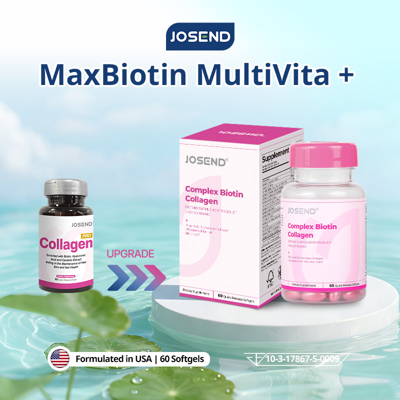 JOSEND Complex Biotin Collagen (สูตรใหม่) - บํารุงเส้นผม ผิวและเล็บ ลดผมร่วง ผิวเปล่งประกายและเล็บแข็งแรง (สูตร US) - 60 ซอฟท์เจล