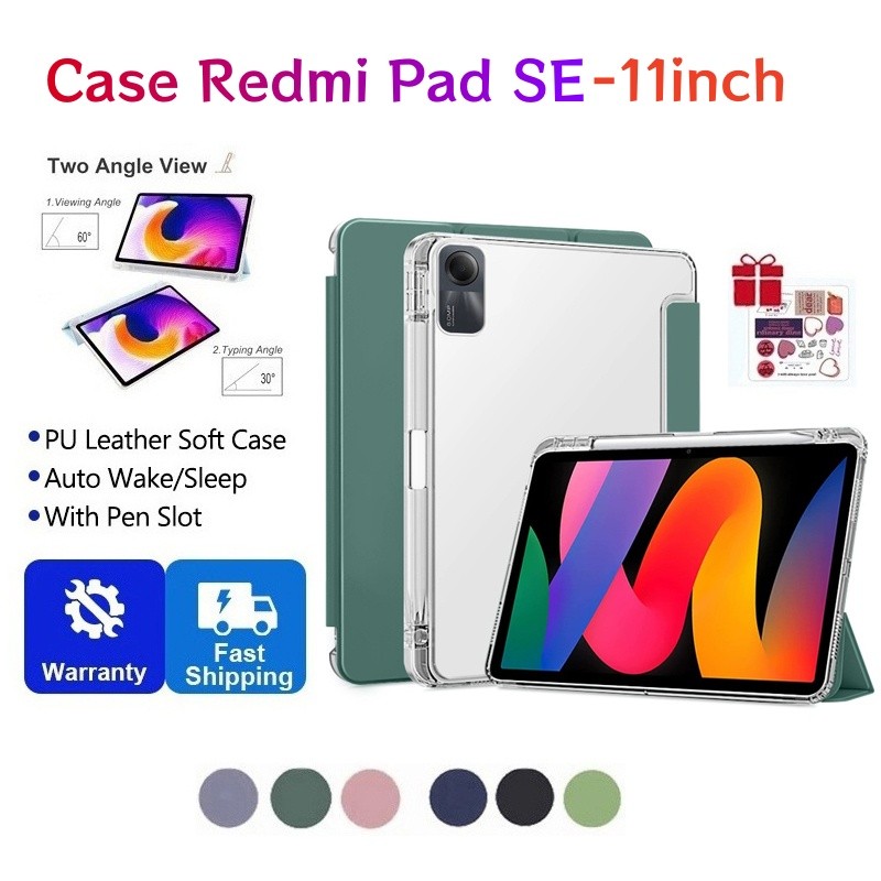 Redmi Pad SE Case 11 นิ้ว 2025 โปร่งใสพร้อมที่ใส่ดินสอ Smart Cover สําหรับ Xiaomi Redmi Pad SE 11"