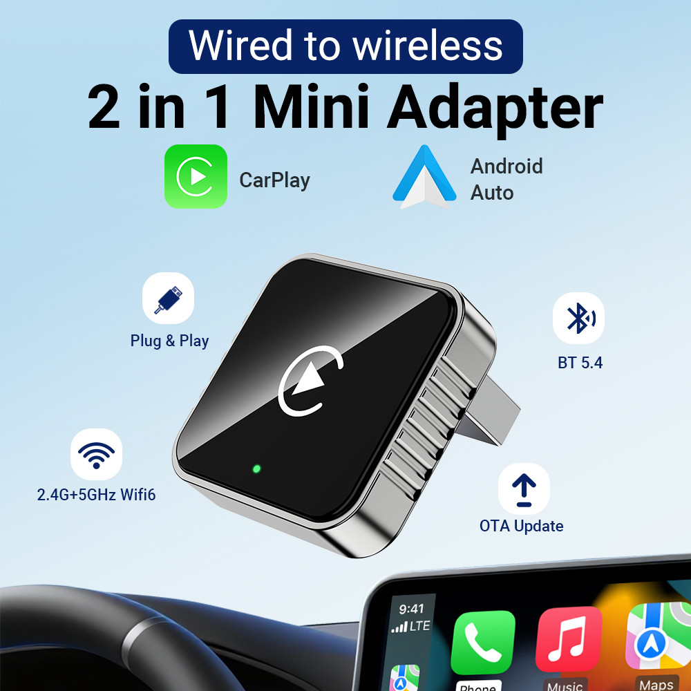 2026 กล่องอัจฉริยะใหม่ Wireless CarPlay & Android Auto Adapter Plug & Play, USB/type-c 5GHz WiFi Low
