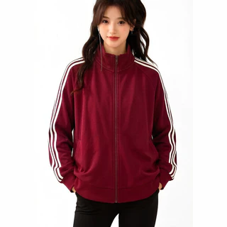 เสื้อแจ็คเก็ตวอร์มแขนยาว แต่งแถบขาว 6 สี, ขนาด S-5XL
