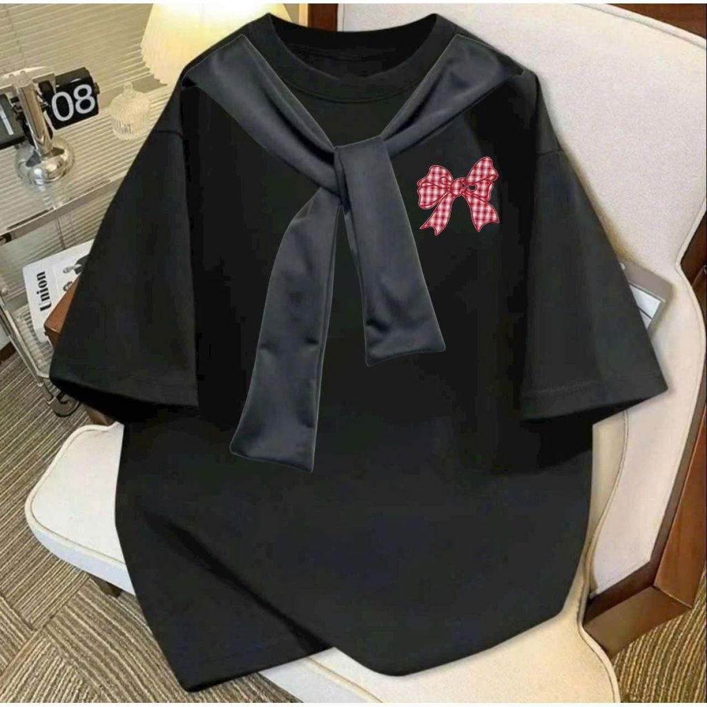 เสื้อยืด Cool COTTON พิมพ์ลายเรียบง่าย + ผ้าพันคอสีเทา -thubio98