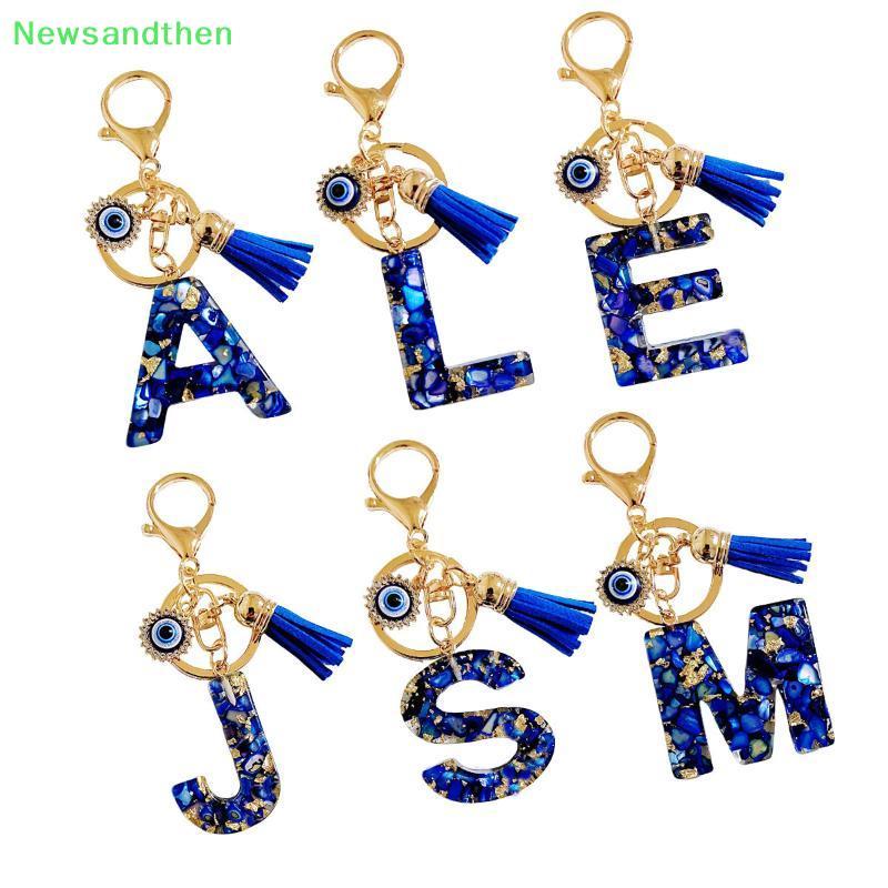 Newsandthen Evil Eye Letter Charm พวงกุญแจประดับ Rhinestones สีฟ้าเรซิ่น ของขวัญสำหรับผู้หญิง