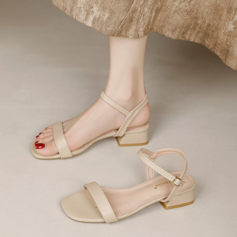 เกาหลี ส้นสูง รองเท้า poise kyda รองเท้า รองเท้าแตะเปลือยผู้หญิง หนังนุ่ม สไตล์ฝรั่งเศส สำหรับฤดูร้อ