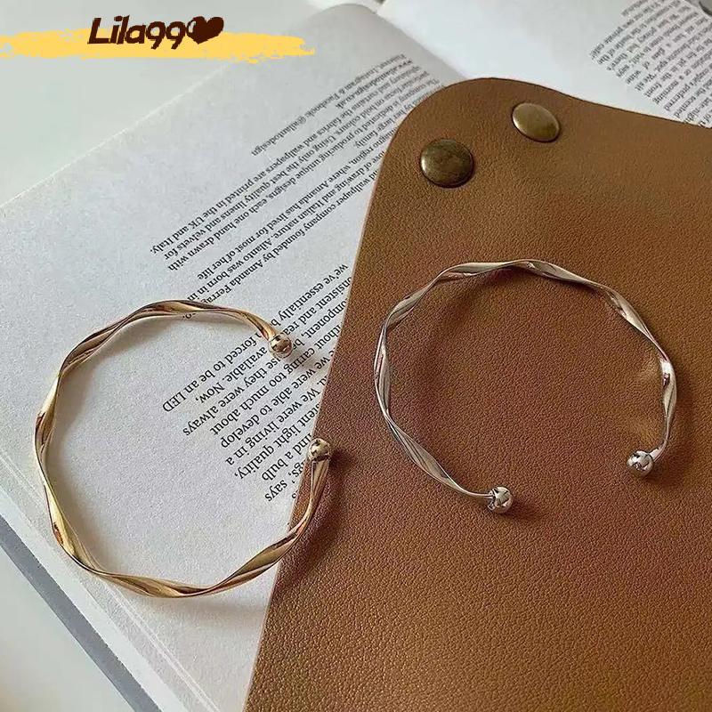 สร้อยข้อมือโลหะบิดเกลียวสไตล์ย้อนยุคคลาสสิกสำหรับผู้หญิงเทรนด์เปิดง่ายปรับได้เครื่องประดับสำหรับเด็กผู้หญิงของขวัญ