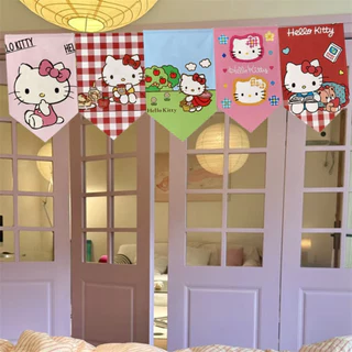 INS Hello Kitty DIY ผ้าม่านธงประตูห้องนอนตกแต่งห้องกระดาษแข็งพาร์ทิชันน่ารักการ์ตูนสร้างสรรค์