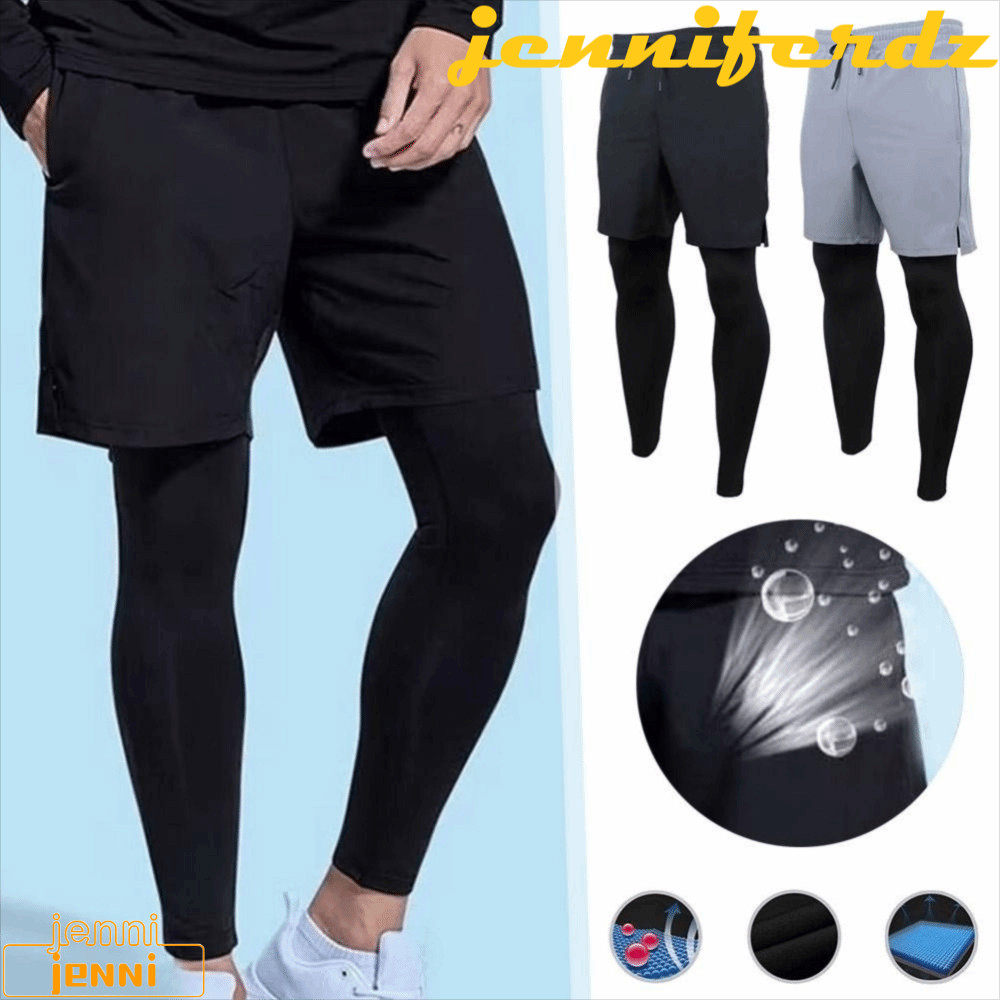 JENNIFERDZ บาสเกตบอล Tights, 2 in 1 Jogging Tights กีฬาวิ่งกางเกงขาสั้น,ฟิตเนสกางเกงเหงื่อ Wicking B