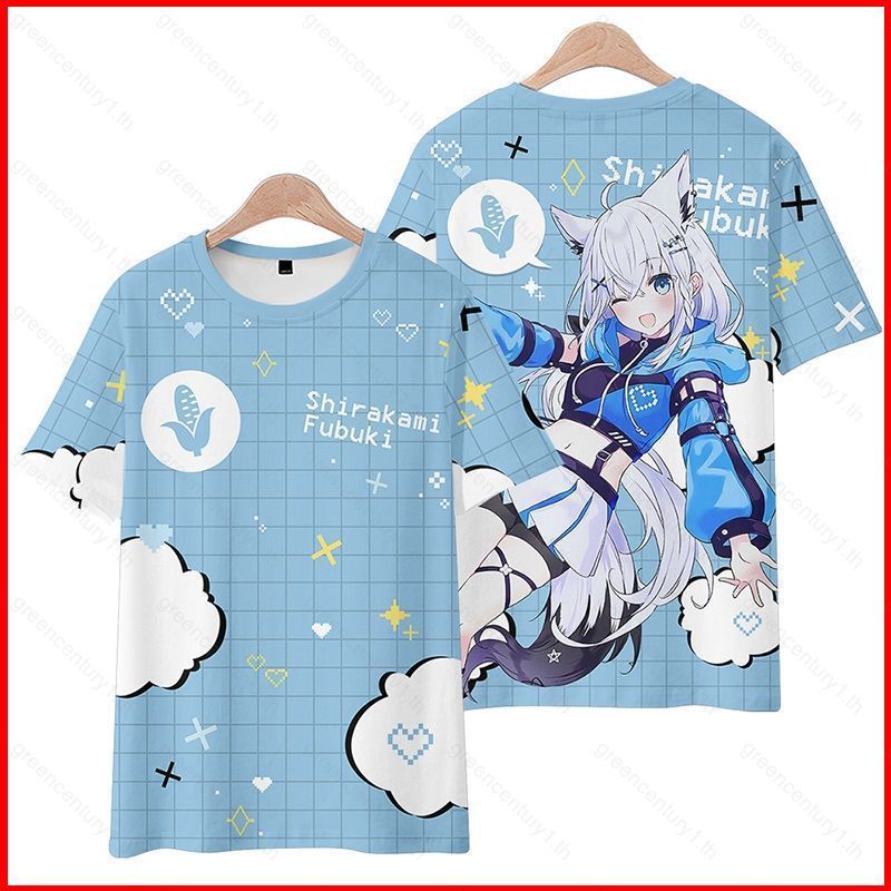 เสื้อยืดHololive Shirakami Fubuki แบบแขนสั้น