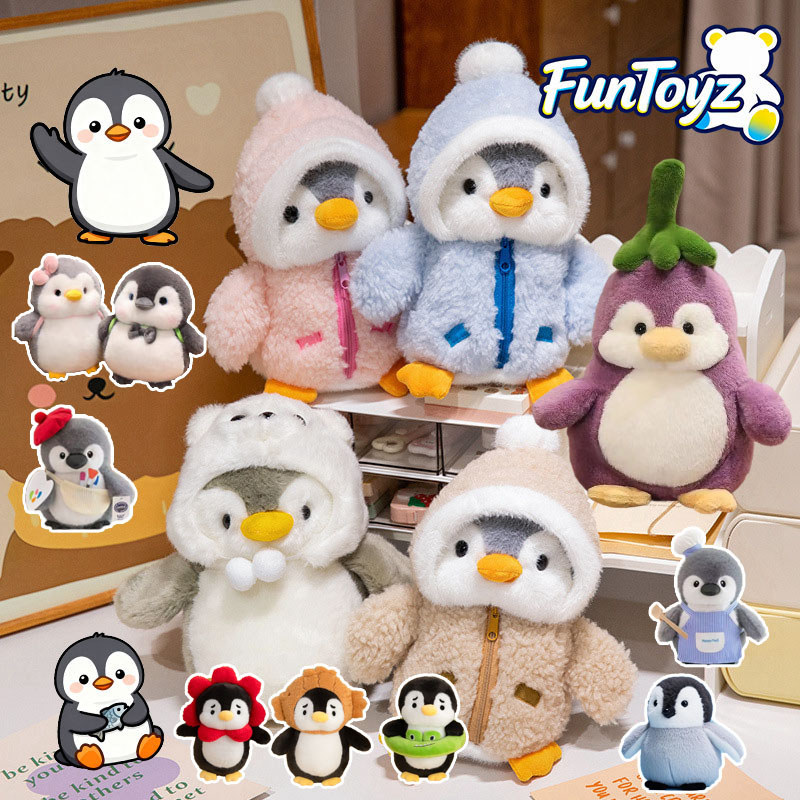 COD🐧ตุ๊กตาเพนกวิน น่ารักเพนกวินของเล่น ตุ๊กตา สวมหมวก เพนกวิน เสื้อผ้ามะเขือ นุ่มและน่ารัก ของเล่นเด็ก