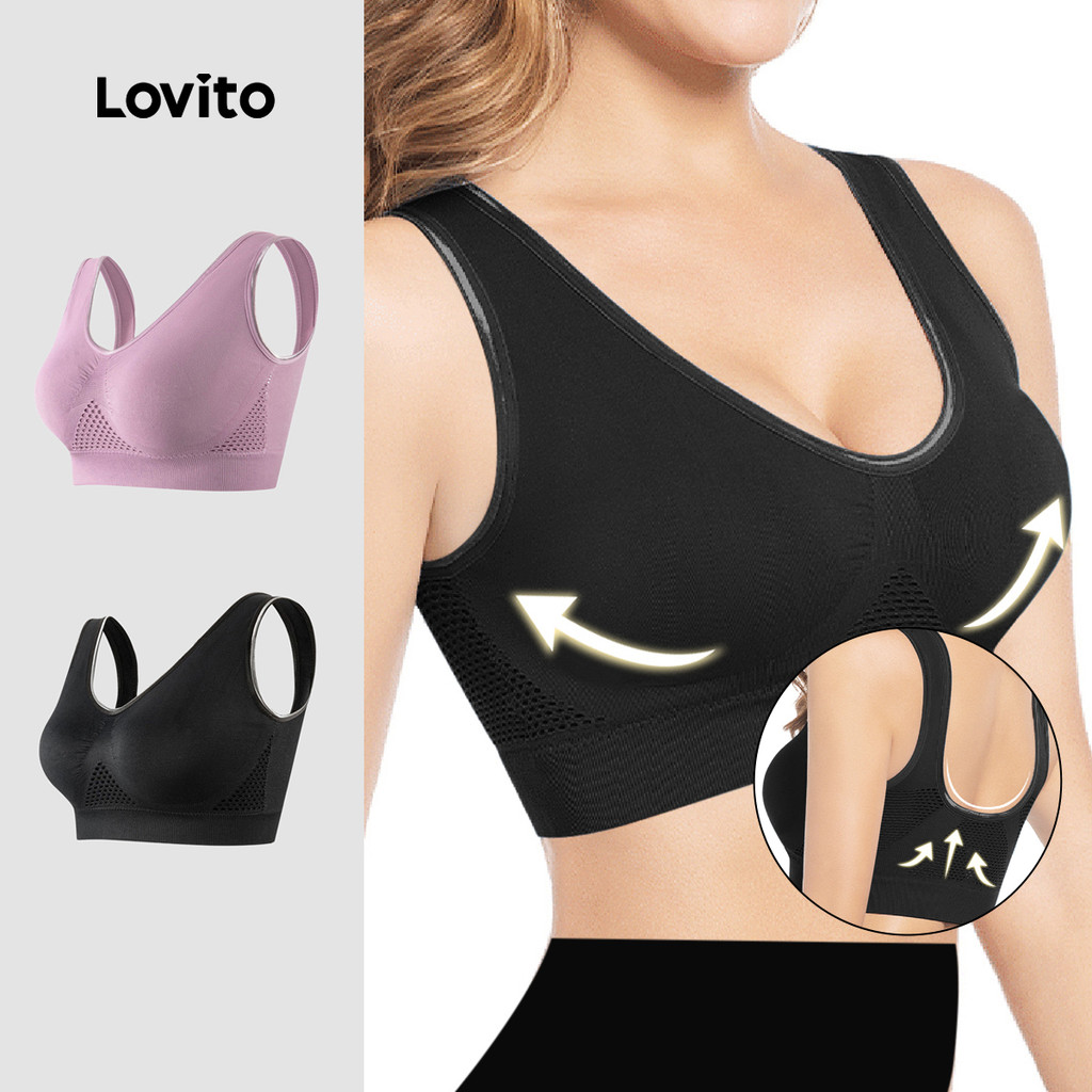 Lovito เสื้อสปอร์ตบรากลางแจ้งระบายอากาศวิ่งโยคะพิลาทิสยิมฝึก LNA137047