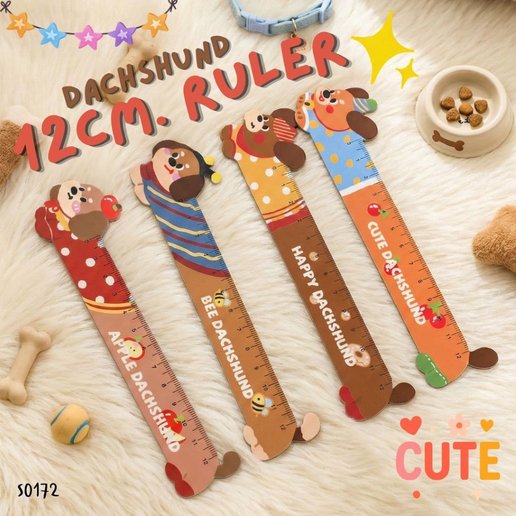 S0172 ไม้บรรทัด แม่เหล็ก หมาดัชชุน 12ซม. ลายการ์ตูน น่ารัก กระดาษ คั่นหนังสือ ของแจกปัจฉิม