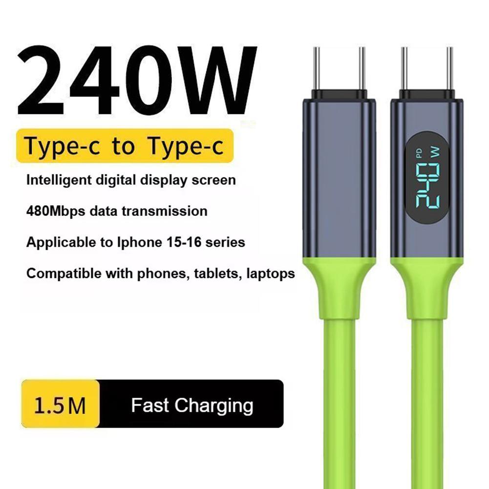 สาย USB C ถึง USB C 240W พร้อมจอแสดงผลดิจิตอล - สายชาร์จเร็วอัจฉริยะสําหรับ IPhone 16 Huawei L4Y5