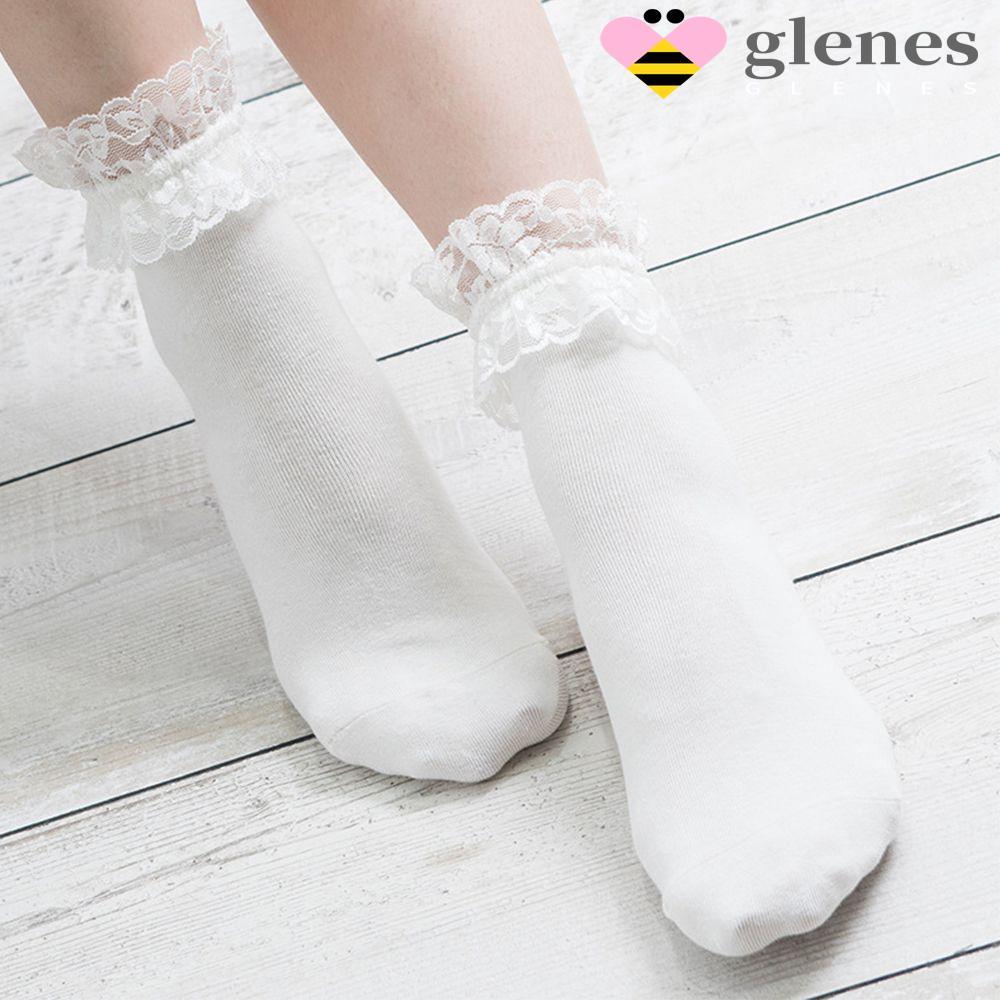 GLENES Socks Vintage Lace Frilly Boat Socks