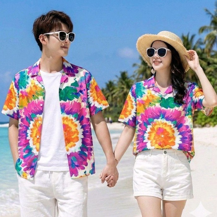 3135 เสื้อฮาวายลายมัดย้อม สีสันสดใส ไซส์S-8XL ผ้าโพลีพลีเมี่ยม ทรงวัยรุ่น หญิงชายใส่ได้ ลายคมชัด 1ตัว รูปที่ 2