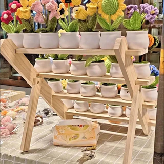 3 4ชั้นบันไดไม้ชั้นวางจอแสดงผล ชั้นเก็บของ อเนกประสงค์ออแกไนเซอร์ โต๊ะใช้ เครื่องประดับต่างหูยืน ของหวานดอกไม้ที่วางกระถางต้นไม้