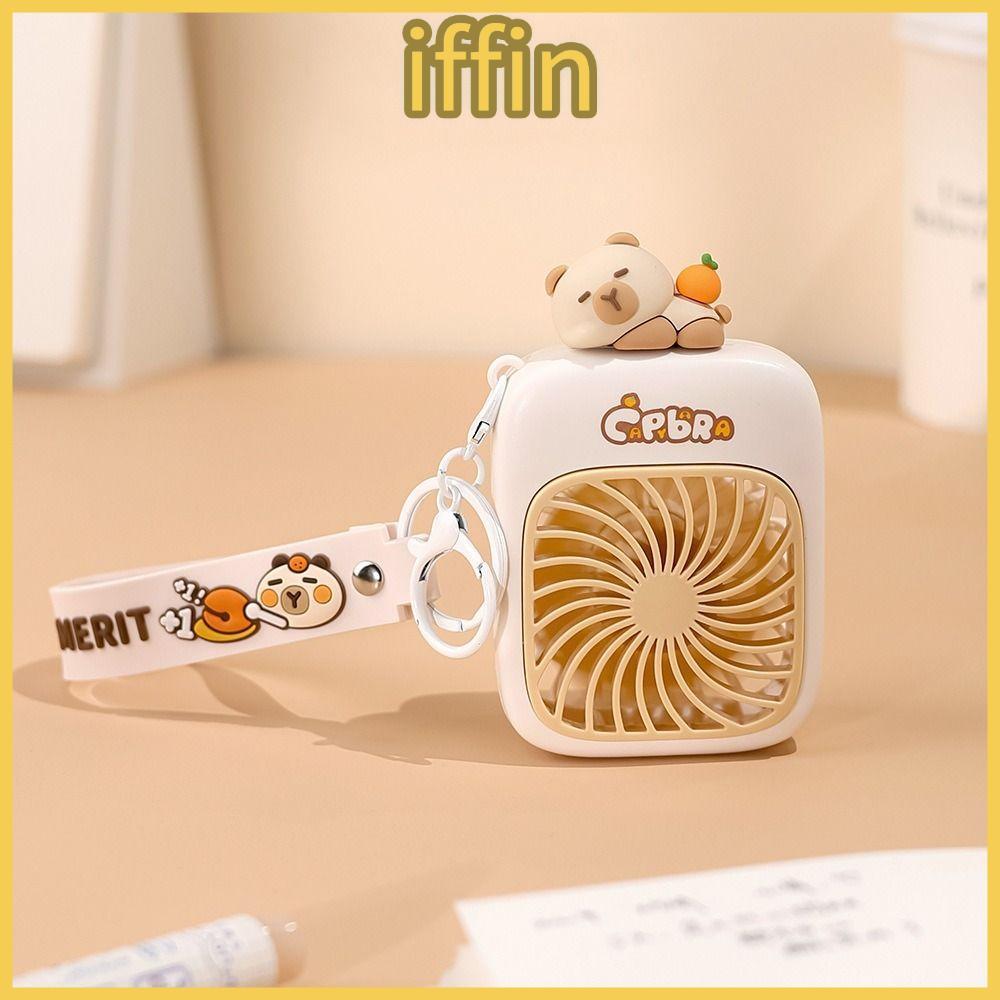 IFFIN พัดลมขนาดเล็ก, ABS USB ชาร์จ Capybara พวงกุญแจพัดลม, แบบพกพา 3 สปีด PVC Mini Handheld Fan Office