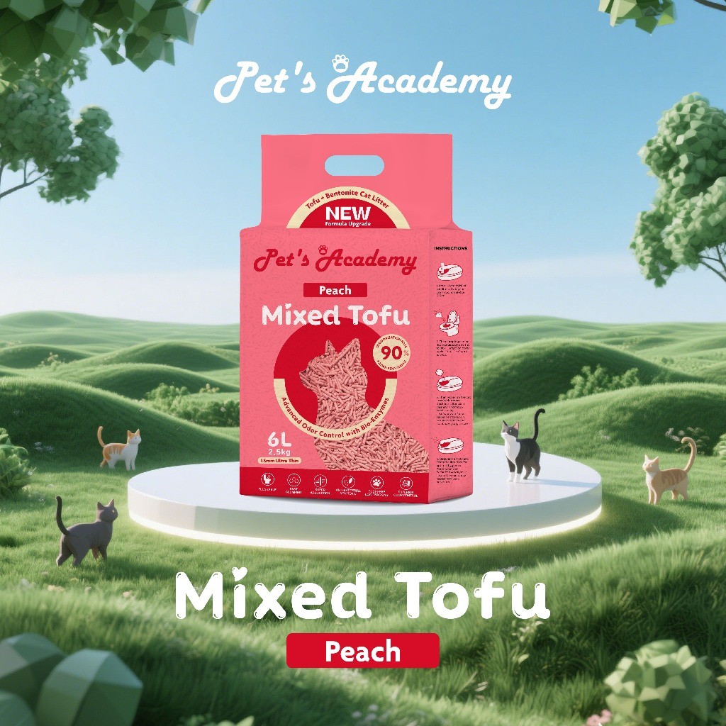 PETS ACADEMY เต้าหู้ผสมพีช 6L / 2.5 กก. / 1.5 มม. เยื่อหุ้มสมองที่แข็งแกร่งบางเฉียบการดูดซึมสูง Pasi