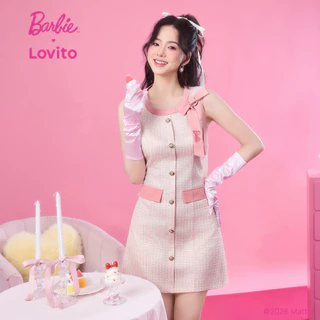 Barbie™ X Lovito เดรสลำลองสีชมพูสำหรับผู้หญิง ดีไซน์สวยหรู ปักลายหวานๆ สีสันสดใส เหมาะสำหรับฤดูใบไม้ผลิ/ฤดูร้อน เกาหลี อินเทรนด์ LB1AD033