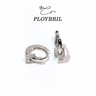 PLOYBRIL ต่างหูเพชร Small Cube ต่างหูแฟชั่น ตุ้มหูห่วง ต่างหูเงิน ตุ้มหูเงิน E009