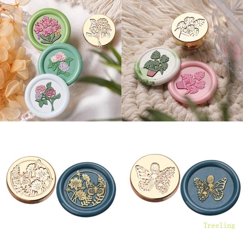 Treeling Butterfly Wax Seal Stamp Flower Series Sealing Wax Stamp สําหรับการ์ดตกแต่ง