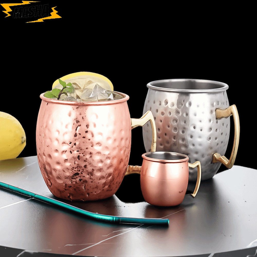 ถ้วยทองแดงบริสุทธิ์, Handcrafted Moscow Mule แก้วถ้วย,ที่แข็งแกร่ง Riveted จับท่าทาง 500ml ค้อน Mosc