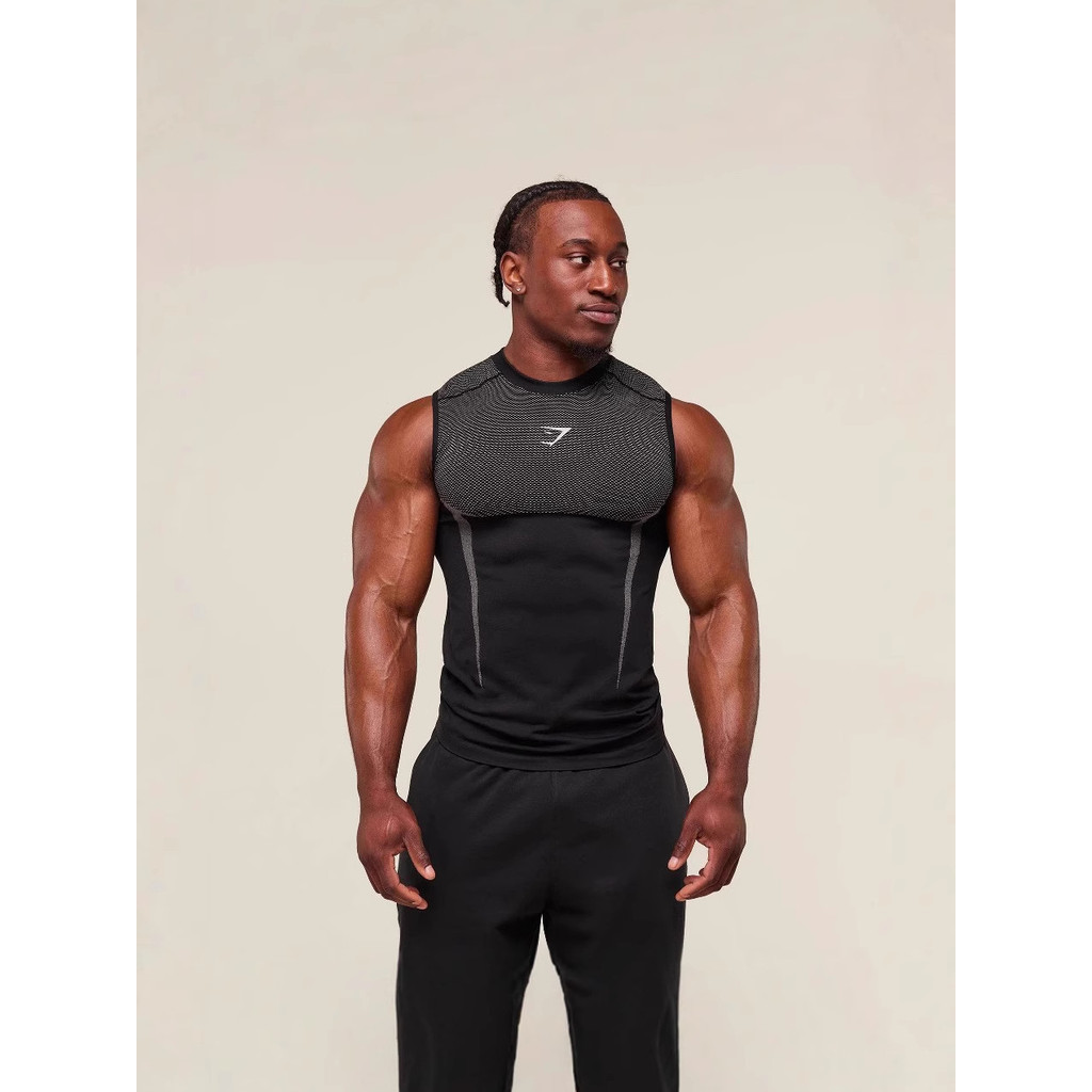 GYMSHARK เวสต์แฟชั่นสำหรับผู้ชาย สไตล์แคชวล ระบายอากาศได้ดี เหมาะสำหรับการออกกำลังกายและวิ่ง