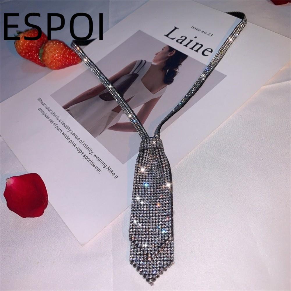 ESPOI เน็คไทสองชั้น, Rhinestone เงาคริสตัลเพชรคอ Tie, เครื่องประดับแฟชั่นอุปกรณ์เสริม Bow Tie Pre-Tied ริบบิ้นสีดํา Tie Prom