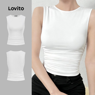 Lovito เสื้อสายเดี่ยวผู้หญิงลายงุ้มแขนสั้นฤดูใบไม้ผลิ/ฤดูร้อ…