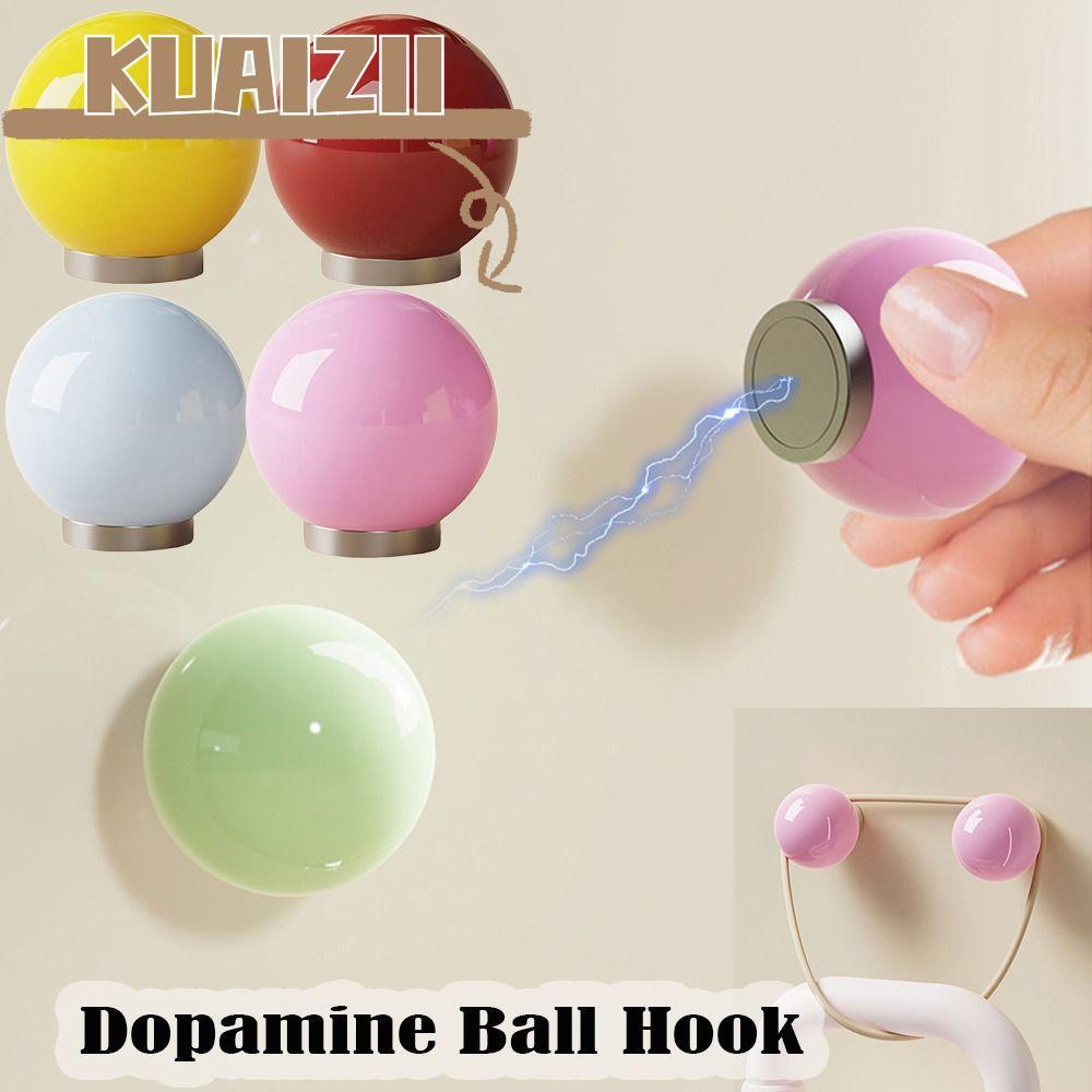 KUAIZII ตะขอบอล Dopamine, ตะขอแม่เหล็กประหยัดอวกาศไม่เจาะ, ทนทานไม่เจาะ, ตะขอเสื้อคลุม, ใช้ห้องน้ํา