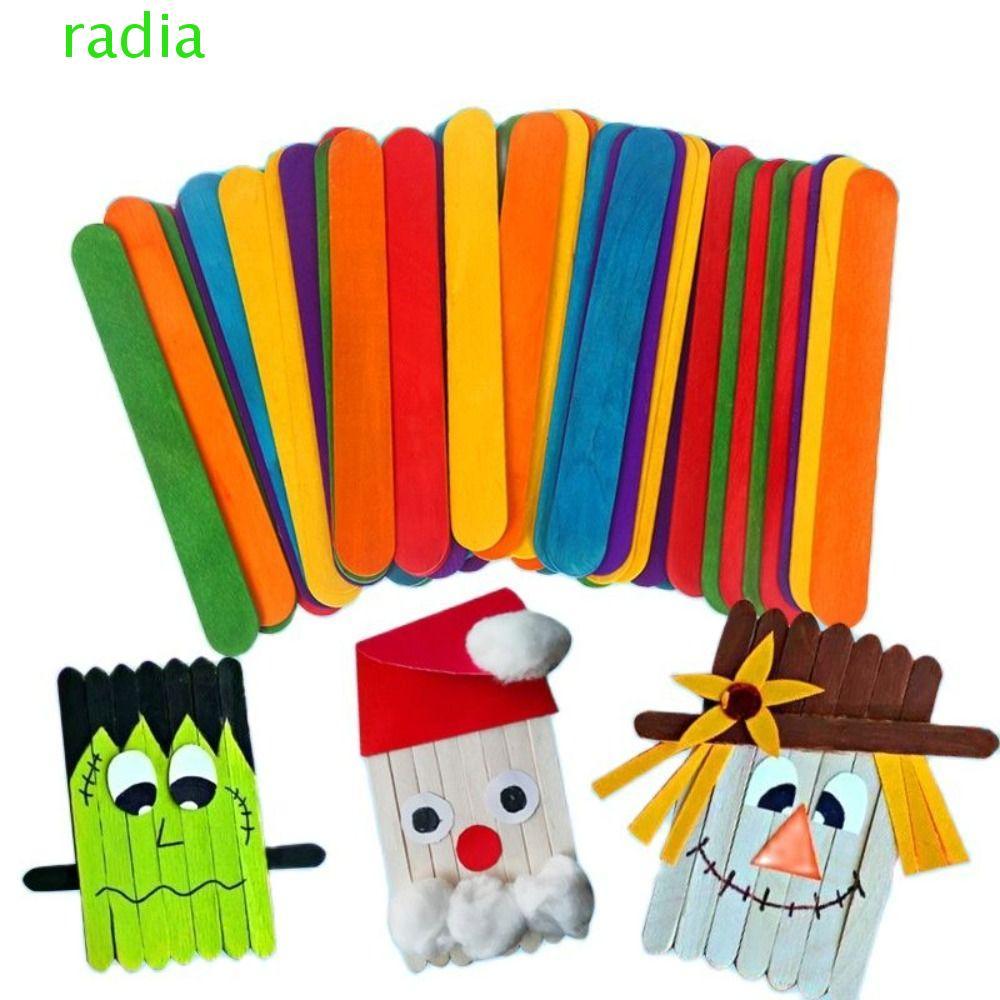 RADIANTZAP ไม้ Popsicle Sticks วัสดุ DIY แม่พิมพ์อมยิ้มอุปกรณ์เสริม Handmade House ของเล่นเด็กที่มีสีสัน Match Stick ไม้หัตถกรรม DIY มือหัตถกรรม