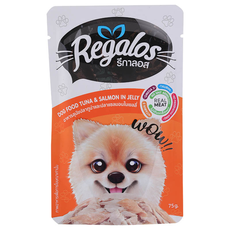 รีกาลอสอาหารสุนัขปลาทูน่าและปลาแซลมอนในเยลลี่ 75ก Regalos Dog Food Tuna and Salmon In Jelly 75g [885