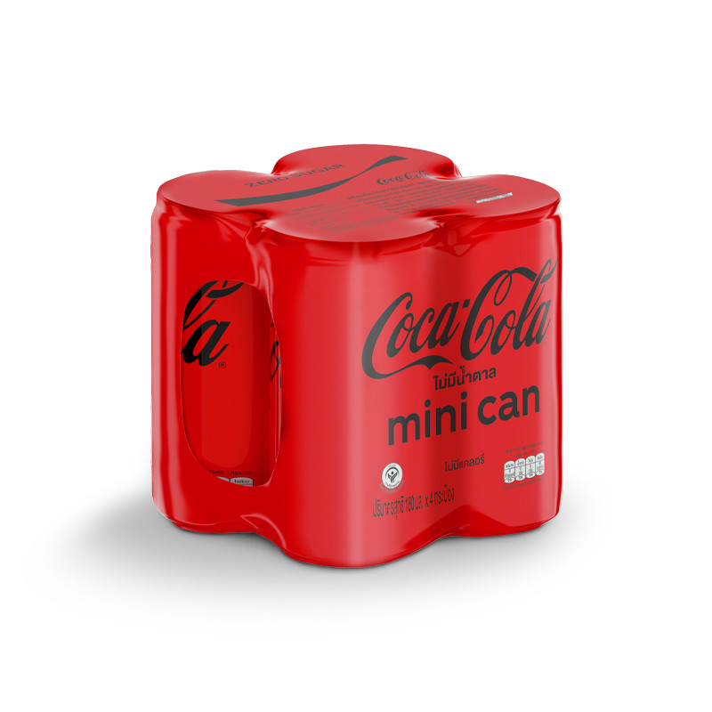 โค้กเครื่องดื่มอัดลมกลิ่นโคล่าไม่มีน้ำตาล 180มล แพค 4 Coke Soft Drink Zero Sugar Can 180ml Pack 4 [8