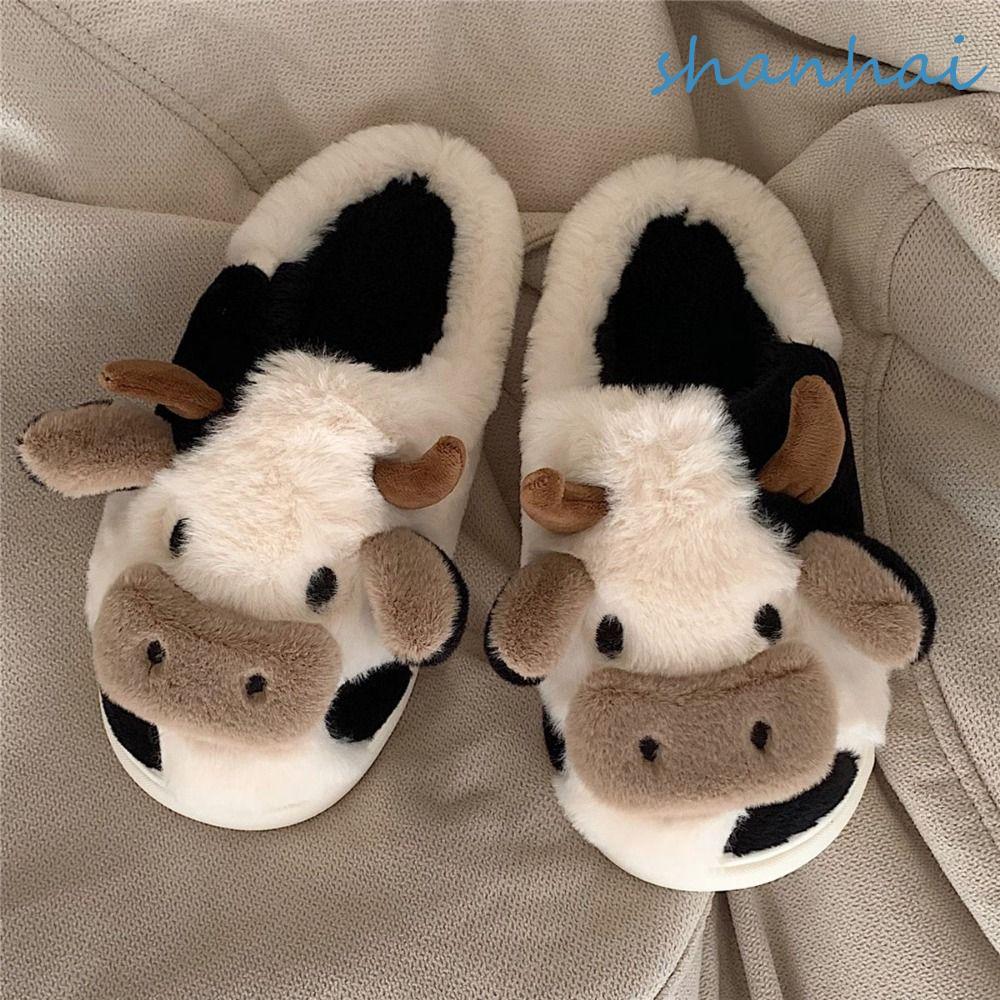 รองเท้าแตะแบบตุ๊กตาวัว นุ่ม และอบอุ่น สไตล์ฤดูหนาว