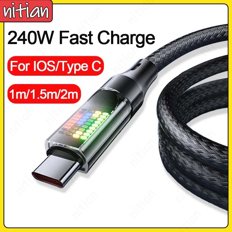 6A USB Type C วันที่สาย 240W Fast Charging สายชาร์จโทรศัพท์ 1 M/1.5 M/2 M สายถักรถชาร์จสายไฟสีสันสดใส