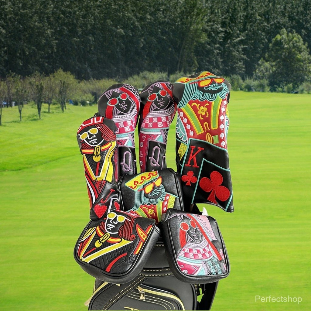 JQK Poker Design Golf Club Headcover Driver Covers Fairway Wood Cover Hybrid Cover Leather Golf Wood