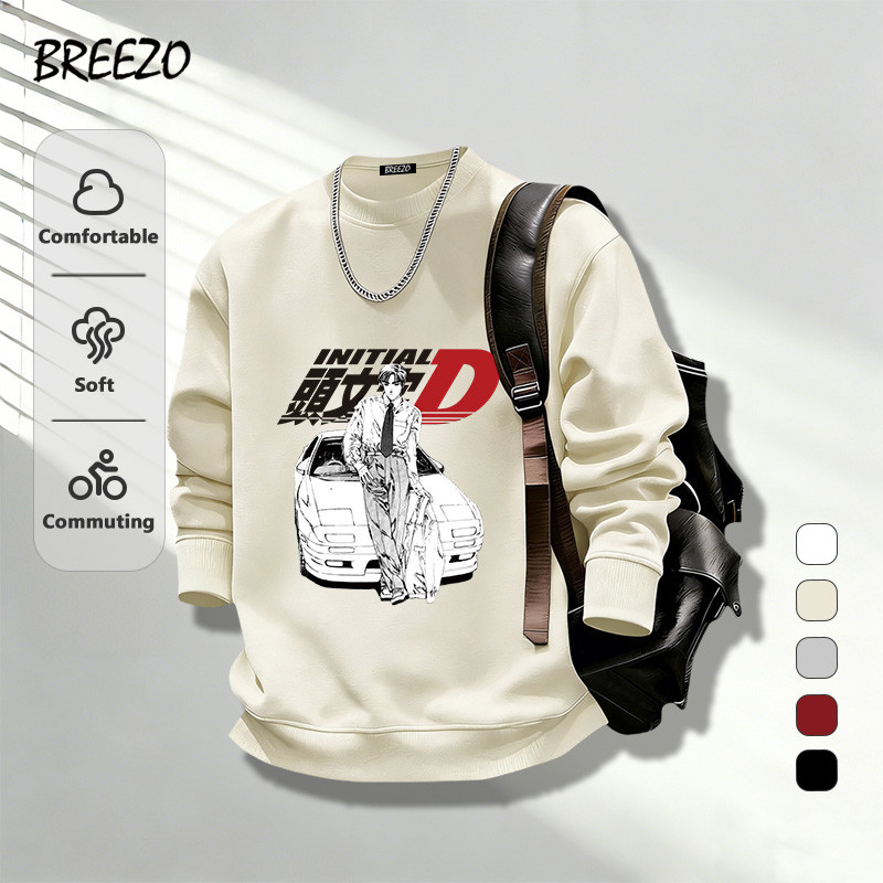 แขนยาวผู้ชาย เสื้อสเวตเตอร์ ทรงหลวมและใส่สบาย Initial D พิมพ์ลาย สไตล์อเมริกัน พร้อมส่งทุกสี ตัดเย็บดี