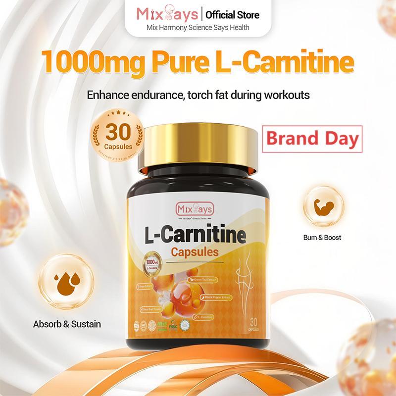 MixSays L-Carnitine 1000mg | Dengan L-Carnitine, Teh Hijau, Halia, Ekstrak Lada Hitam dan Serbuk Bua