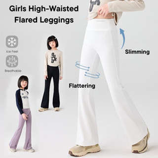 กางเกงเลกกิ้งฉลามบานเอวสูงสำหรับเด็กผู้หญิง ผ้าไหมน้ำแข็ง สบ…