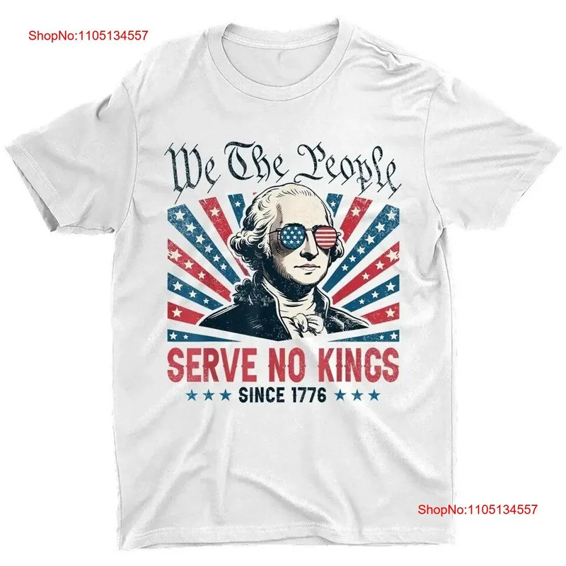 4th of July No King in USA 1776 เสื้อยืดลายธงชาติอเมริกัน วินเทจ สไตล์สตรีทแวร์ กราฟิก ยืดหยุ่น นุ่ม