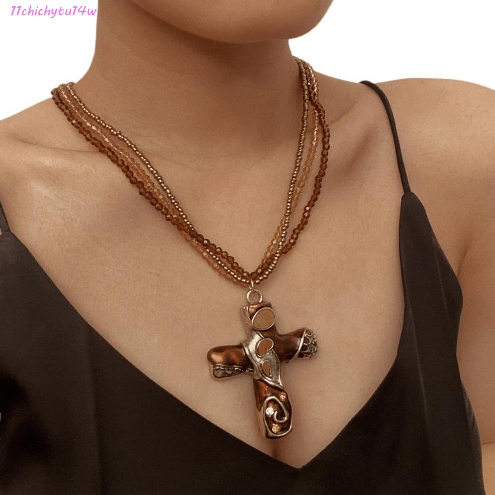 CHICHYTU14W Gothic Cross สร้อยคอ,จี้โลหะหลากสีลูกปัดสร้อยคอโซ่,แฟชั่น Chocker Charm คอเครื่องประดับเ