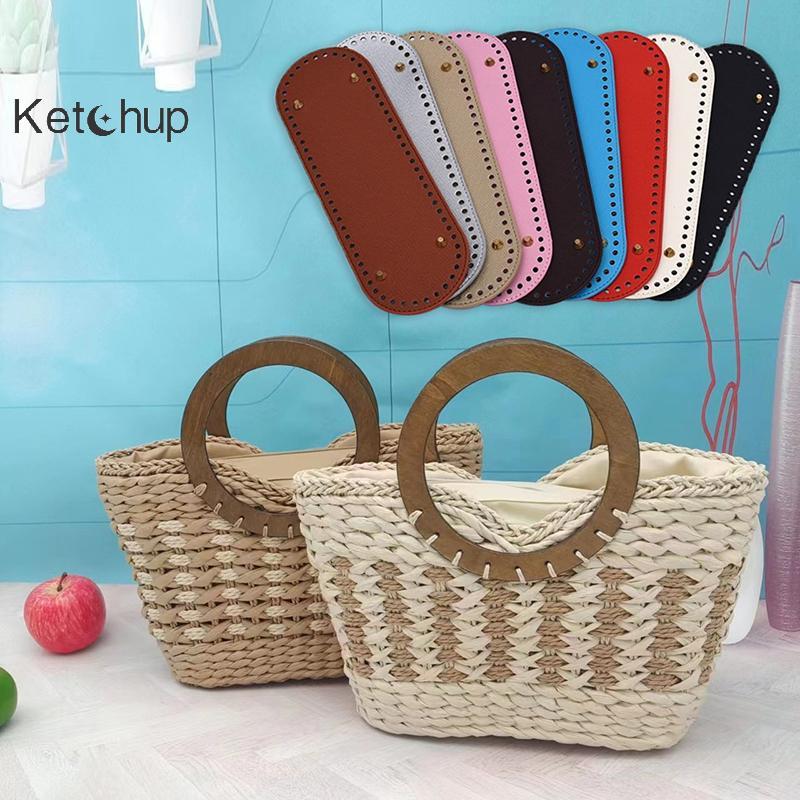 Ktchup-t แผ่นฐานหนัง PU รูปไข่ 30×10 ซม. สําหรับถักกระเป๋าด้านล่าง DIY โครเชต์ อะไหล่กระเป๋า